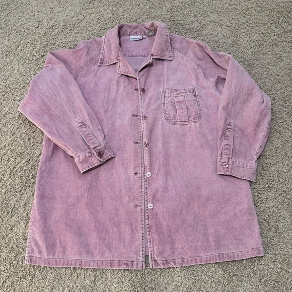Vintage 90s Pink Corduroy Shacket Distressed Soft Grunge Oversized XL - Picture 4 of 16